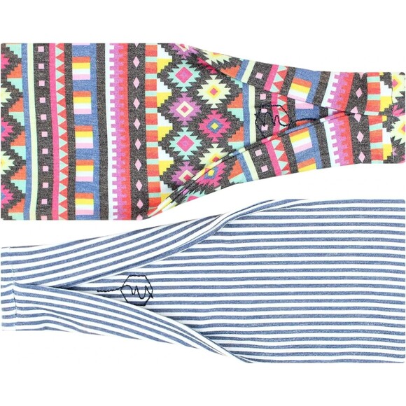 NEW Maven Thread 3" Wide Headband Aztec Navy Stripe 2 Pack Teens Gym Sports Yoga - Picture 3 of 4